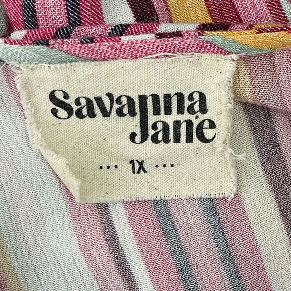 Savanna Jane Women's Multicolor Striped Embroidered Floral Bell Sleeve Tunic 1X - Picture 6 of 9